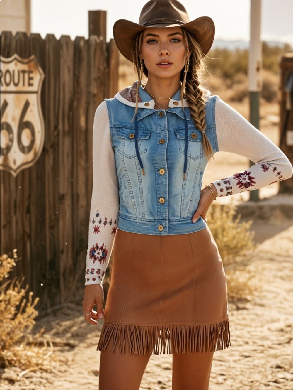 Billabong Distressed Blue Denim Hooded Jacket With Southwestern Knit Sleeves